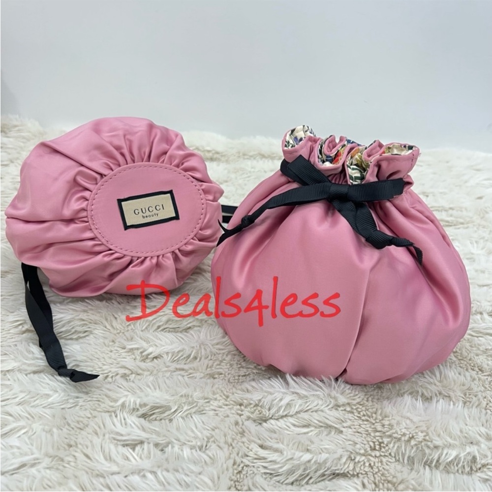 Gucci Pouch Drawstring Bag Cosmetic Pouch Travel Case Purse Lined Floral NEW - Picture 2 of 12